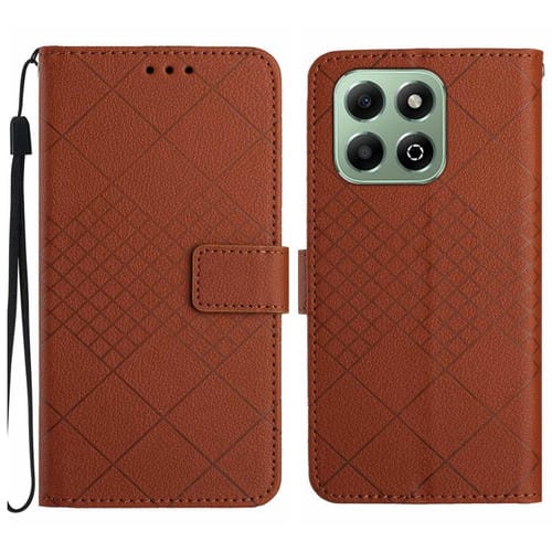 Funda de Cuero con Textura de Cuadrícula Rómbica para Honor 200 (Marrón)