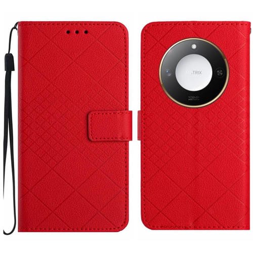 Funda de Cuero Textura Cuadrícula Rómbica para Honor X9C (Rojo)