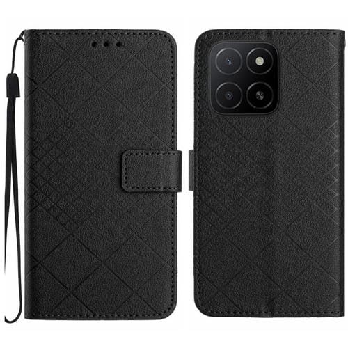 Funda de Cuero con Textura de Cuadrícula Rómbica para Honor X8C 4G (Negra)