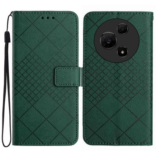 Funda de cuero con textura de cuadrícula rómbica para TCL 60 SE/605 (verde)