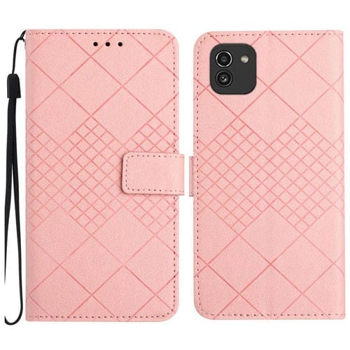 Funda de Cuero Samsung Galaxy A03 166mm Eu Textura Rejilla Rómbica (Rosa)