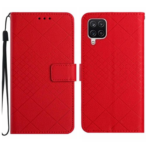 Funda para Samsung Galaxy A12 5G 4G M12 F12 Cuero Textura Rejilla Rómbica (Rojo)