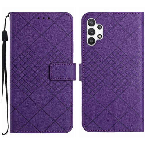 Funda de Cuero Samsung Galaxy A32 4G Textura Rejilla Rómbica (Púrpura)