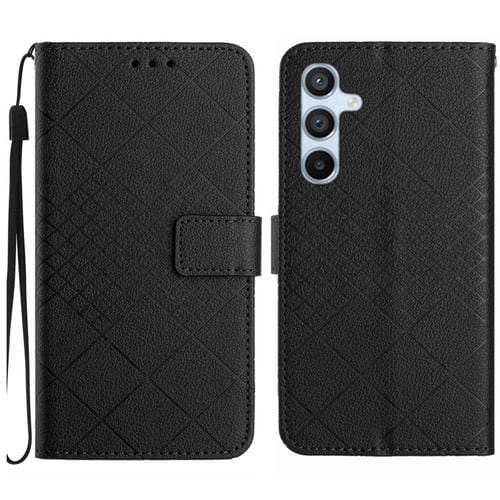 Funda para Samsung Galaxy A55 5G Cuero Textura Rejilla Rómbica (Negro)