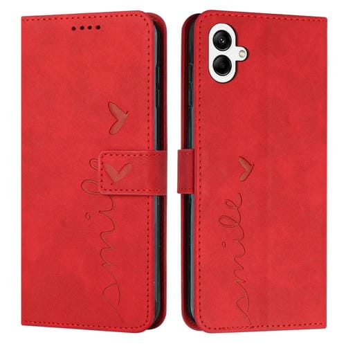 Funda de Cuero Samsung Galaxy A05 Skin Feel Heart con Cordón Largo (Rojo)