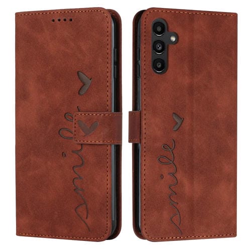 Funda de Cuero para Samsung Galaxy A35 Skin Feel Heart con Cordón Largo (Marrón)