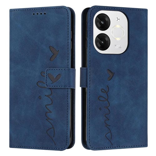 Funda de Piel con Relieve de Corazón y Cordón Largo para Teléfono Itel A80 (Azul)