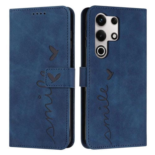 Funda de Piel con Relieve de Corazón y Cordón Largo para Teléfono Itel S25 Ultra (Azul)