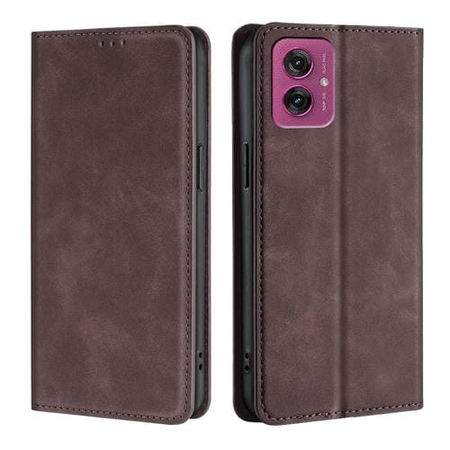 Funda de Cuero Magnética con Tacto de Piel para Motorola Moto G55 5G (Marrón Oscuro)