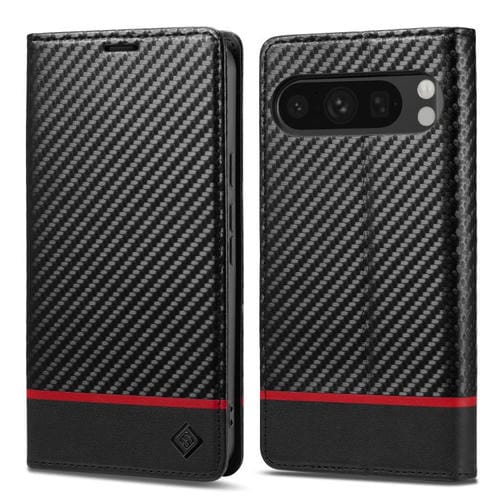 Funda de cuero de fibra de carbono LC.IMEEKE para Google Pixel 10/10 Pro (horizontal negra)