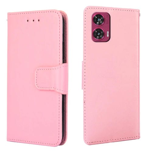 Funda de Cuero con Textura de Cristal para Motorola Edge 50 Fusion 5G (Rosa)