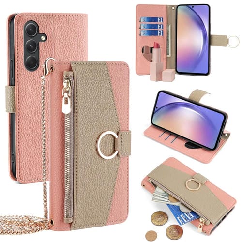 Funda para Teléfono Samsung Galaxy A54 5G Cuero Textura Litchi Cruzada (Rosa)