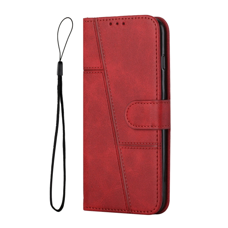 Funda de Cuero con Textura de Becerro y Costuras para Itel P65 (Rojo)