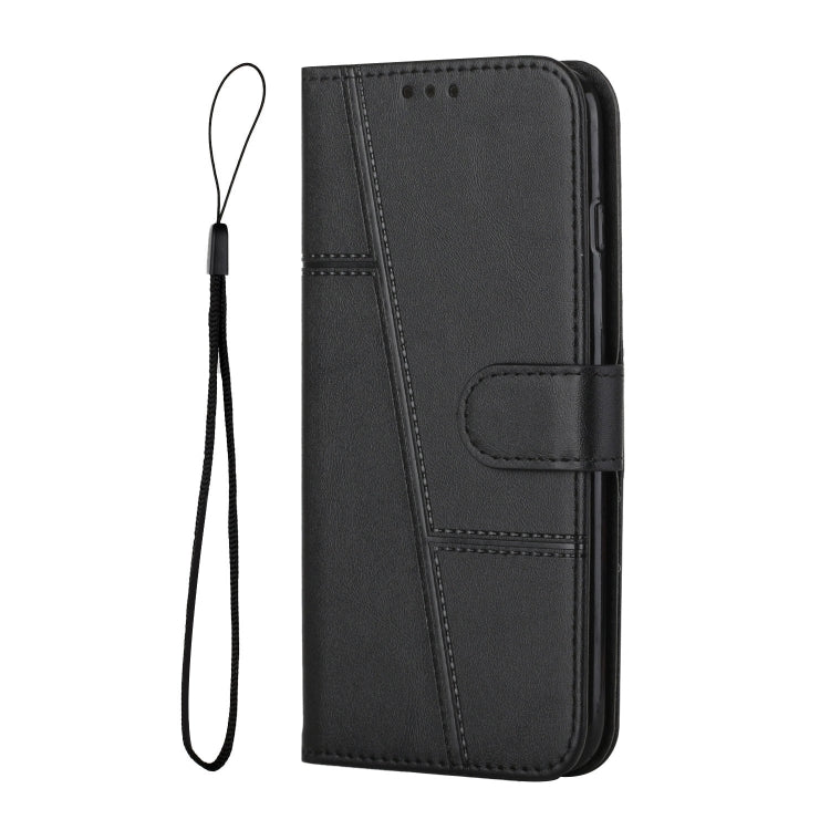Funda de Cuero Textura de Becerro con Costuras para Teléfono Itel P65 (Negro)