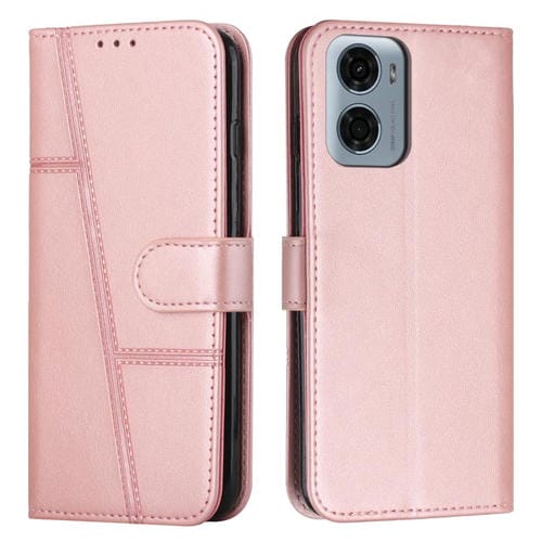 Funda de Cuero con Textura de Becerro y Costuras para Motorola Moto G05 (Oro Rosa)