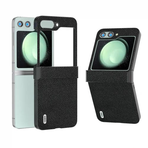 Funda para Samsung Galaxy Z Flip5 Abeel Bisagra Borde Mino de Cuero Genuino (Negro)
