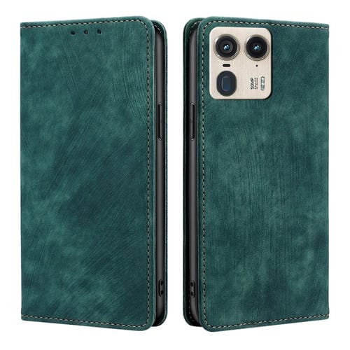 Funda de Cuero Magnética con Cepillo Antirrobo RFID para Motorola Edge 50 Ultra (Verde)