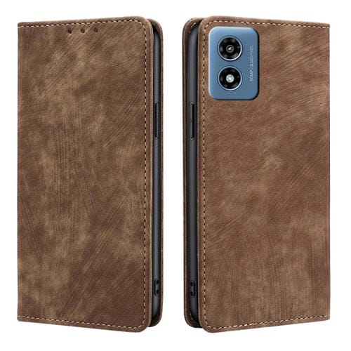 Funda de Cuero Magnética con Cepillo Antirrobo RFID para Motorola Moto G 5G (2024) (Marrón)