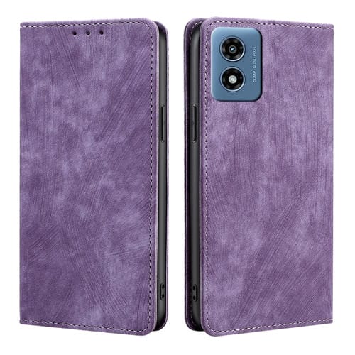 Funda de Cuero Magnética con Cepillo Antirrobo RFID para Motorola Moto G 5G (2024) (Morado)