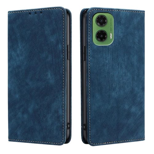 Funda de Cuero Magnética con Cepillo Antirrobo RFID para Motorola Moto G35 5G (Azul)