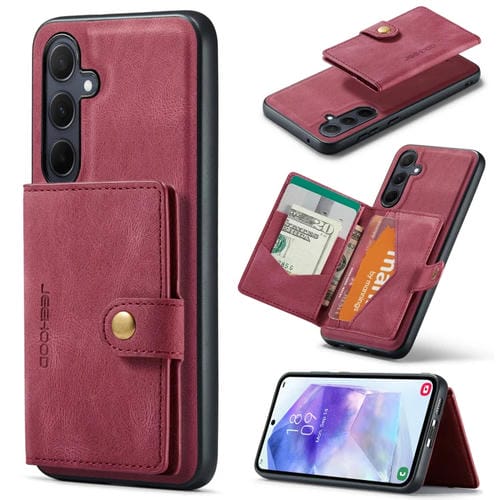 Funda para Teléfono Samsung Galaxy A55 5G Jeehood J01 con Billetera Desmontable Magnética Retro (Rojo)