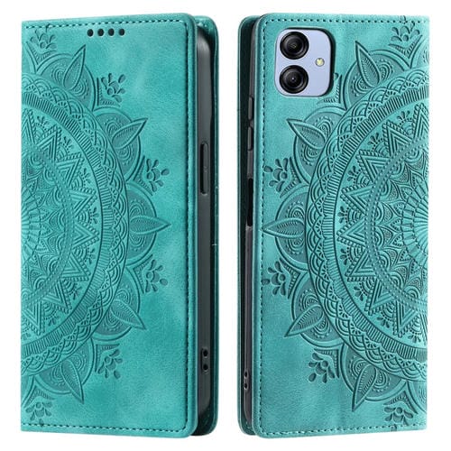 Estuche para Teléfono Samsung Galaxy A04E 4G F04 M04 Cuero Magnético Relieve Tótem (Verde)