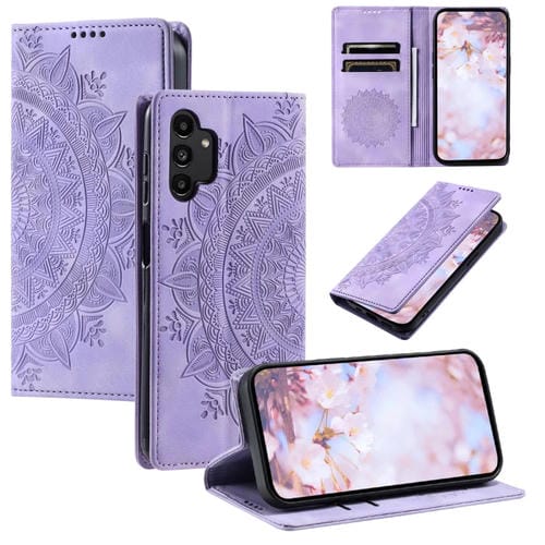 Funda para Samsung Galaxy A32 4G Totem Cuero Magnética en Relieve (Púrpura)