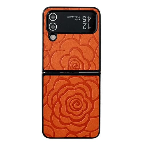 Funda Protectora Samsung Galaxy Z Flip4 Estampado de Flores (Naranja)