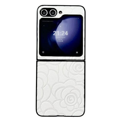 Funda Protectora Samsung Galaxy Z Flip5 con Patrón de Flores de Impresión (Blanco)