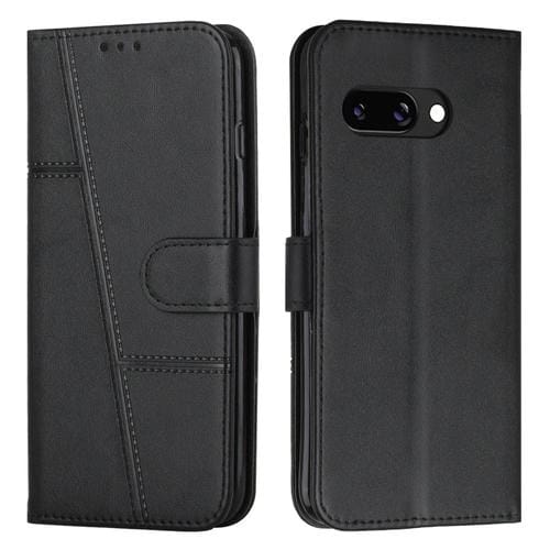 Funda de Cuero con Hebilla y Textura de Becerro Cosida para Google Pixel 9A (Negro)
