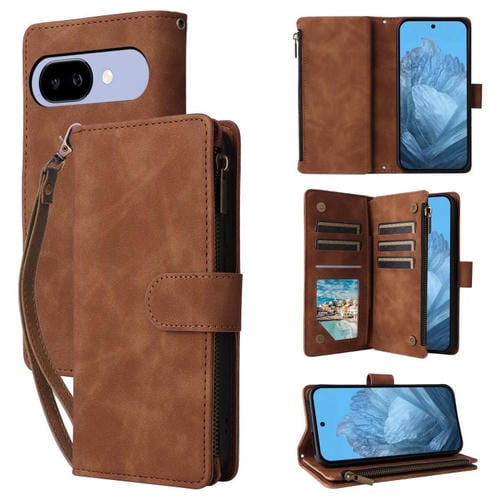 Funda de Cuero con Tarjetero para Google Pixel 9A (Marrón)
