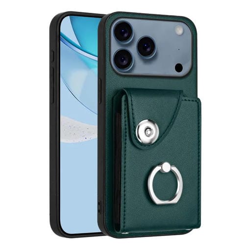 Funda para iPhone 17 Pro Max con tarjetero y anillo (verde)