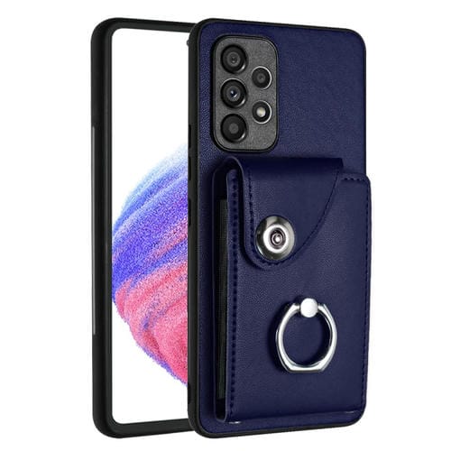 Funda para Teléfono Samsung Galaxy A52 5G de PU con Soporte para Anillo y Bolsa para Tarjeta (Azul)