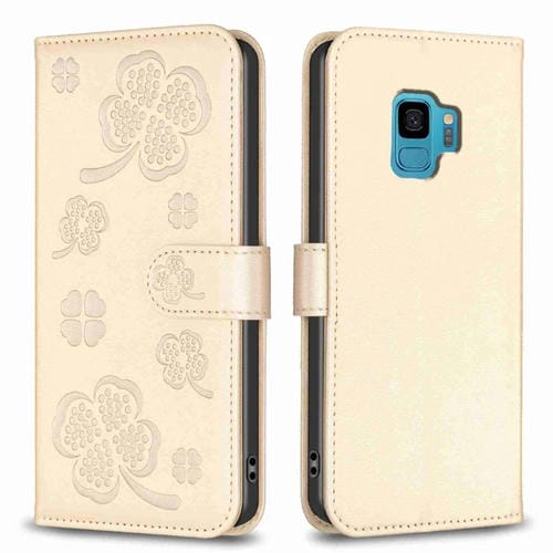 Funda de Cuero Samsung Galaxy S9 con Relieve de Cuatro Hojas (Dorado)