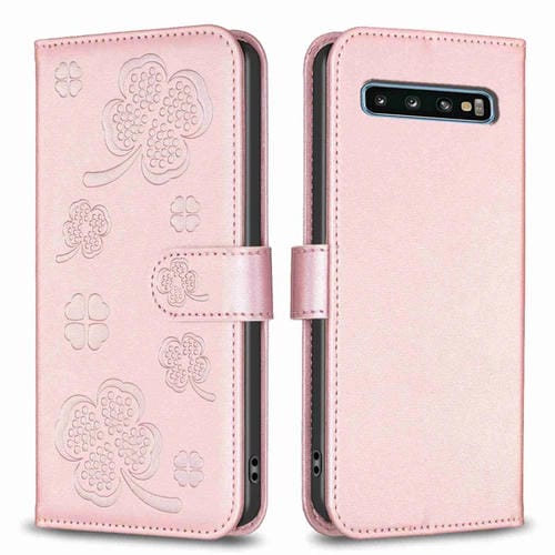 Funda para Samsung Galaxy S10 Cuero con Relieve de Cuatro Hojas (Rosa)