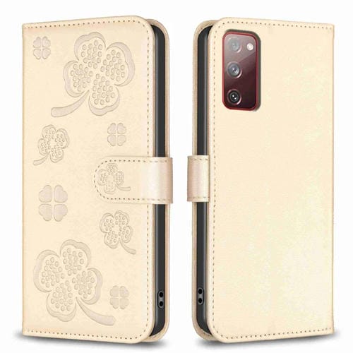 Funda para Teléfono Samsung Galaxy S20 FE Cuero con Relieve de Cuatro Hojas (Dorado)