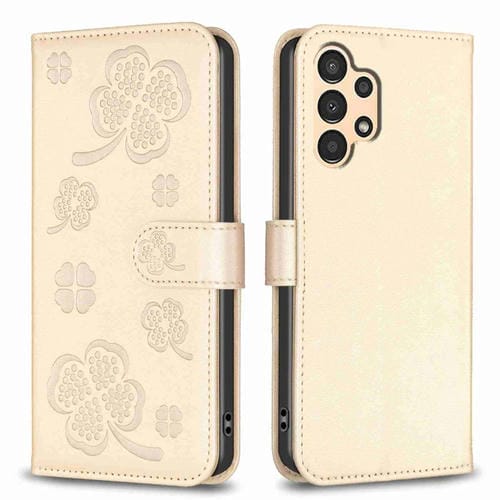Funda para Samsung Galaxy A32 4G Cuero Relieve Cuatro Hojas (Dorado)