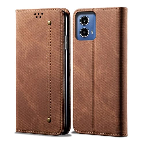 Funda de Cuero con Tapa y Textura Vaquera para Motorola Moto G34 5G/G45 5G (Marrón)