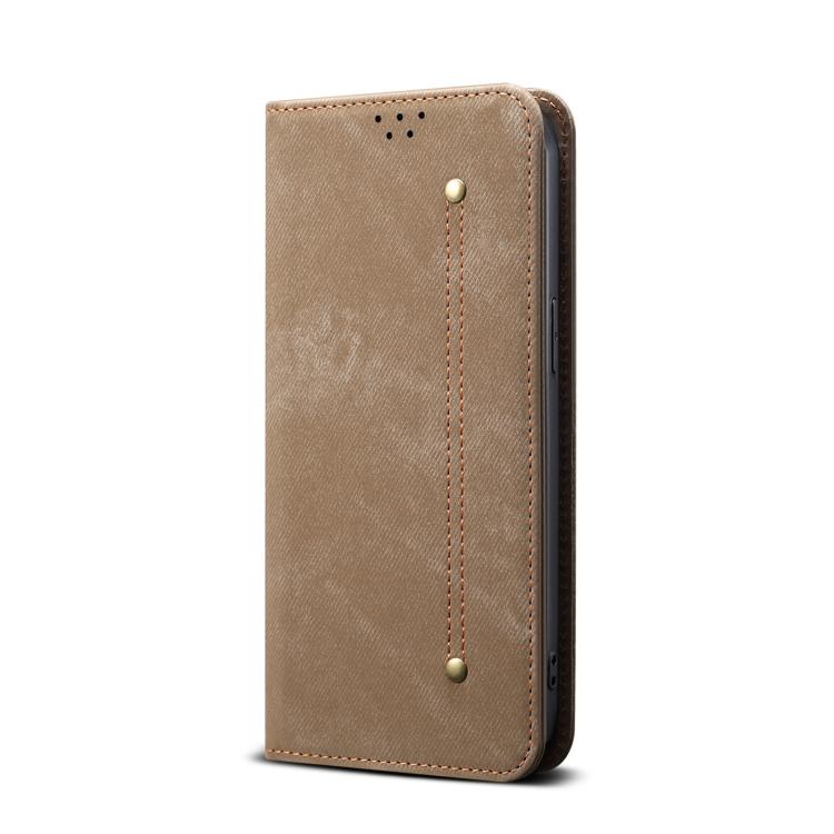 Funda de cuero con tapa y textura vaquera para Motorola Moto G56 5G (caqui)