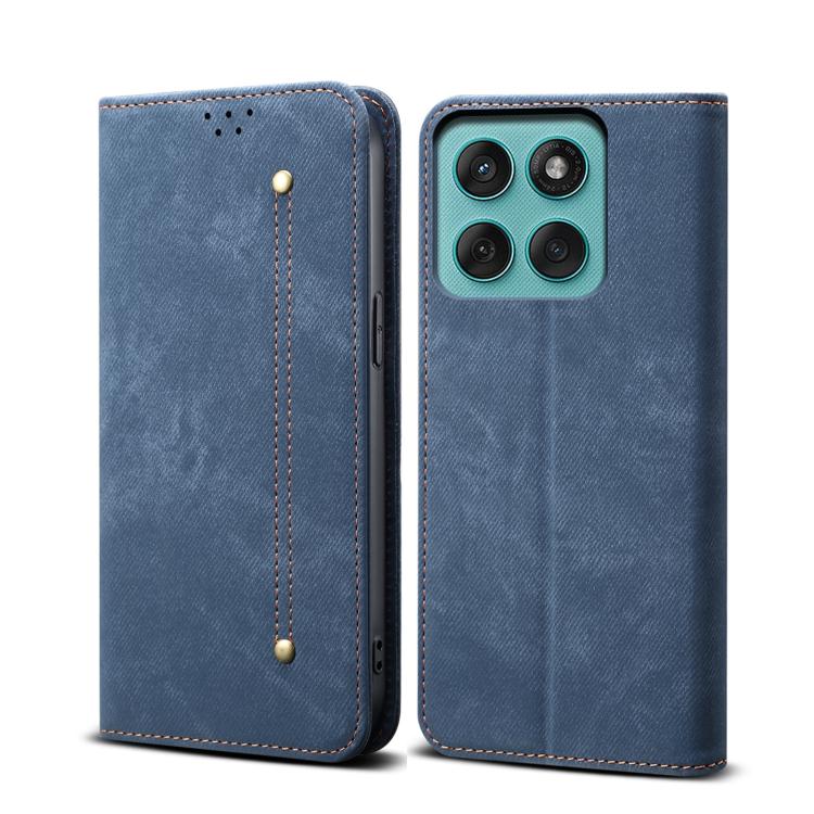 Funda de cuero con tapa y textura vaquera para Motorola Moto G56 5G (azul)