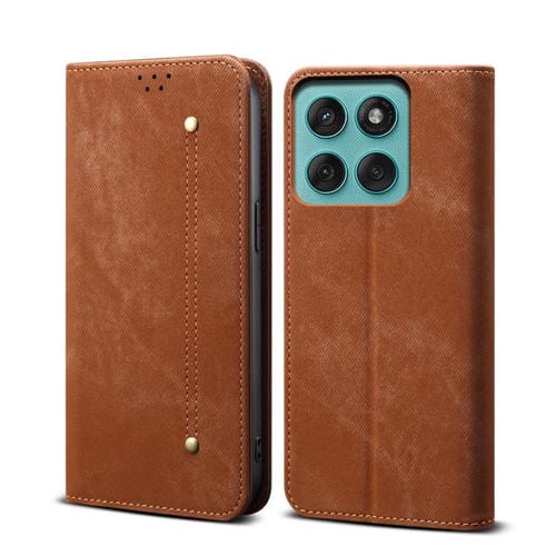 Funda de cuero con tapa y textura vaquera para Motorola Moto G86 5G (marrón)