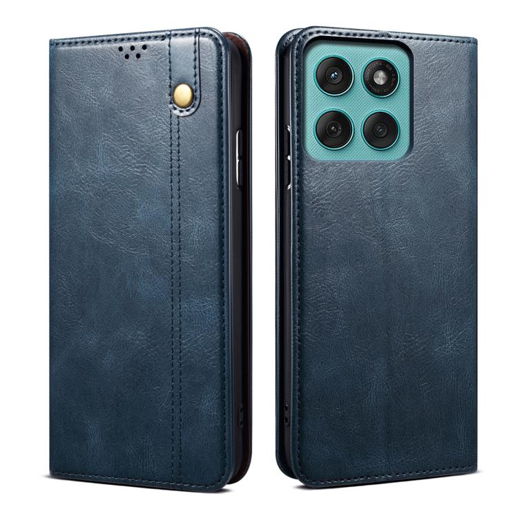Funda de cuero con textura Crazy Horse para Motorola Moto G86 Power Oil Wax (azul)