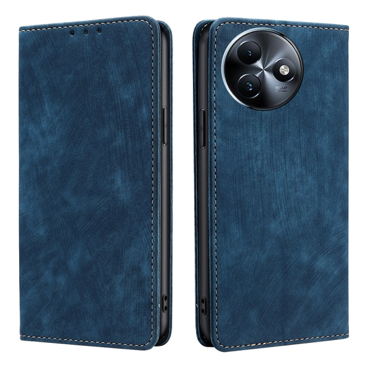 Funda de Cuero Magnética con Cepillo Antirrobo RFID para Teléfono Itel S24 4G (Azul)