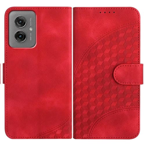 Funda de Cuero con Relieve Cabeza de Elefante para Motorola Moto G55 Yx0060 con Cordón (Rojo)