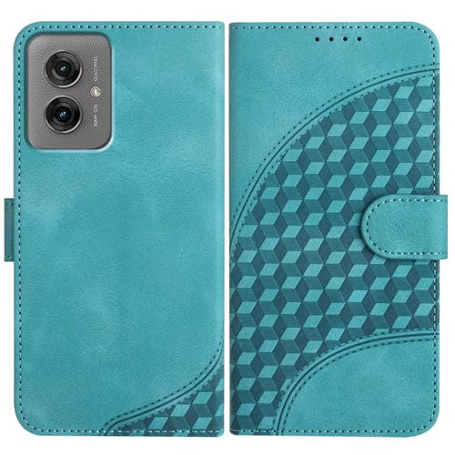 Funda de Cuero con Relieve de Cabeza de Elefante para Motorola Moto G55 Yx0060 con Cordón (Azul Claro)