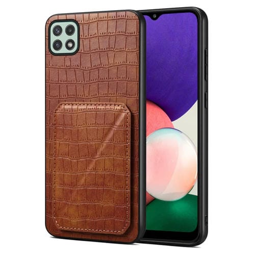 Funda Trasera Samsung Galaxy A22 5G Denior Piel de Cocodrilo de Imitación con Soporte (Marrón)