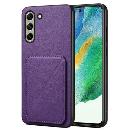Funda para Teléfono Samsung Galaxy S21 FE 5G Denior con Parte Trasera de Piel de Becerro de Imitación y Soporte (Púrpura)