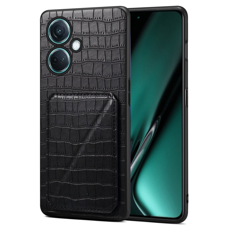 Funda Trasera Denior para Oppo K11 y Oneplus Nord CE3 5G de Piel de Cocodrilo con Soporte (Negro)