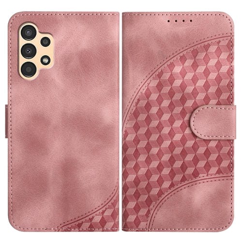 Funda de Cuero Samsung Galaxy A13 4G Yx0060 con Relieve y Cabeza de Elefante con Cordón (Rosa)