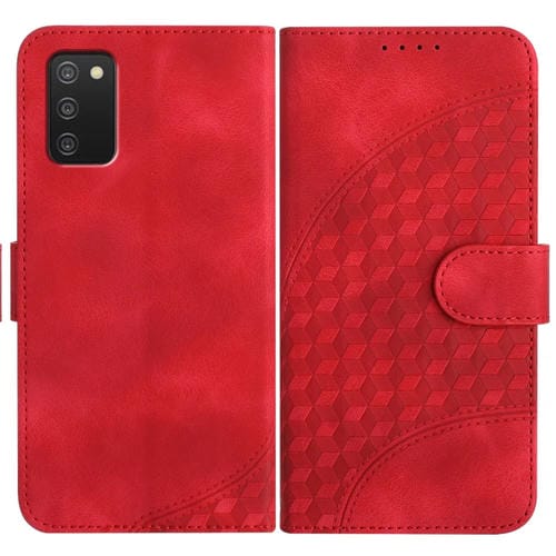 Funda de Cuero Samsung Galaxy A03S Yx0060 con Relieve y Cabeza de Elefante con Cordón (Rojo)